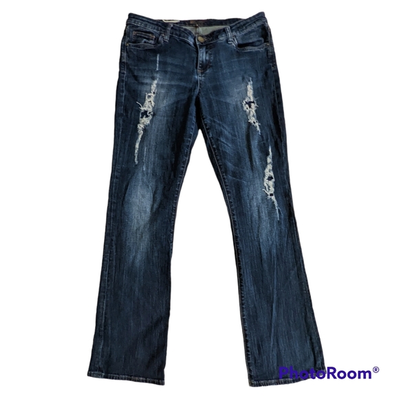 Kut From The Kloth Jeans Women's Sz 8 Blue Destroyed Farrah Baby Bootcut Pants - Picture 14 of 16